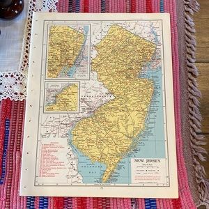 1949 New Jersey/New Mexico Map Ready to Frame 9 1/4” x 12 1/4” with Railr…